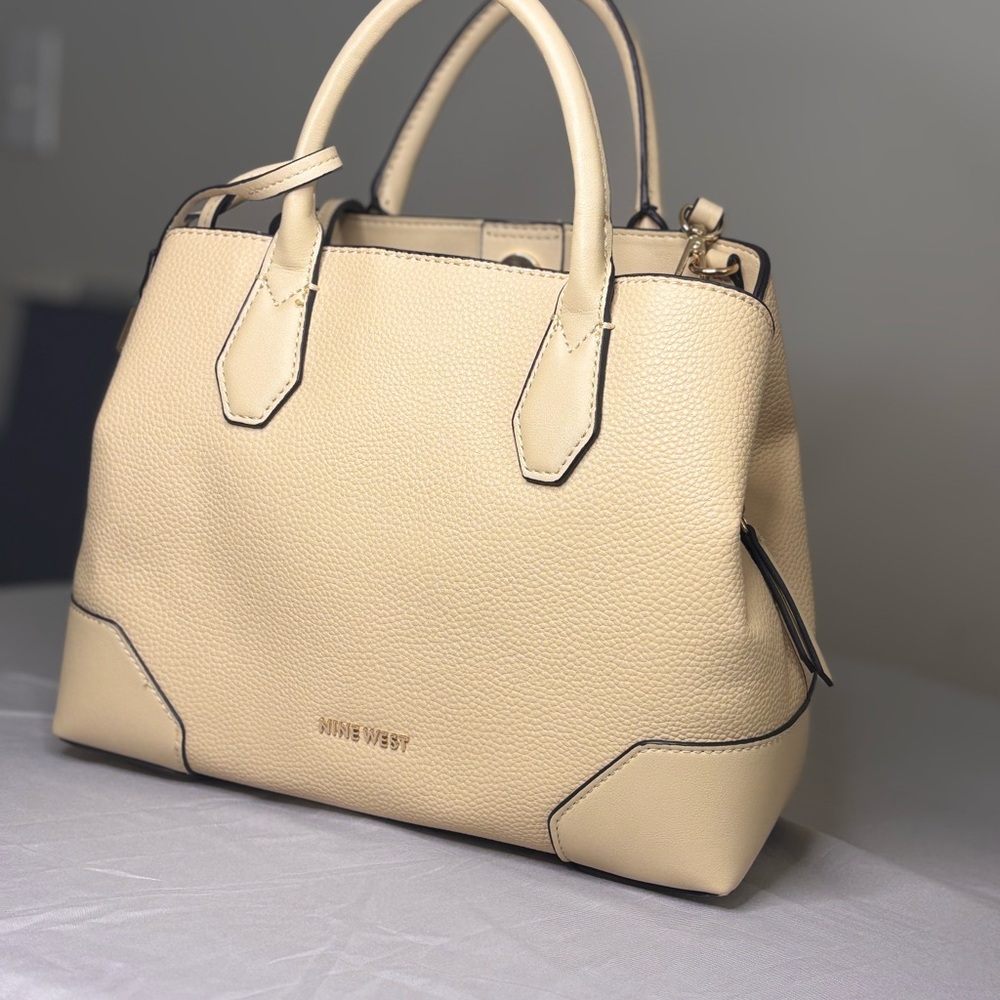 Nine West Cream Satchel with Structured Design and Double Handles